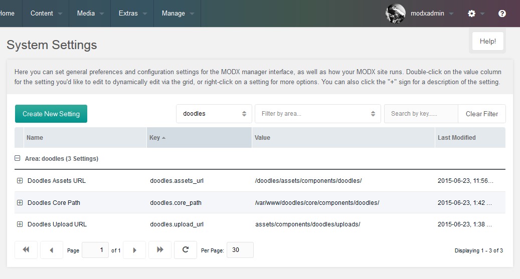 MODX Doodles CMP New System Setting for image